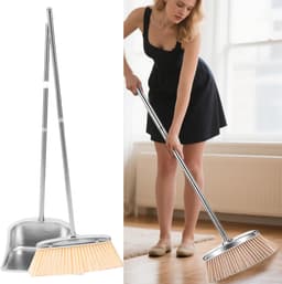 Stoffer en Blik Set - Vegen Set - Efficiënt Schoonmaken - Roestvrij Staal - Brede Bezemkop - Grijs — thumbnail 4