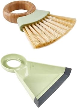 Mini stoffer en blik - Kleine bezemset - Bureau reinigen - Zachte borstelharen - 18 cm - Groen — thumbnail 1