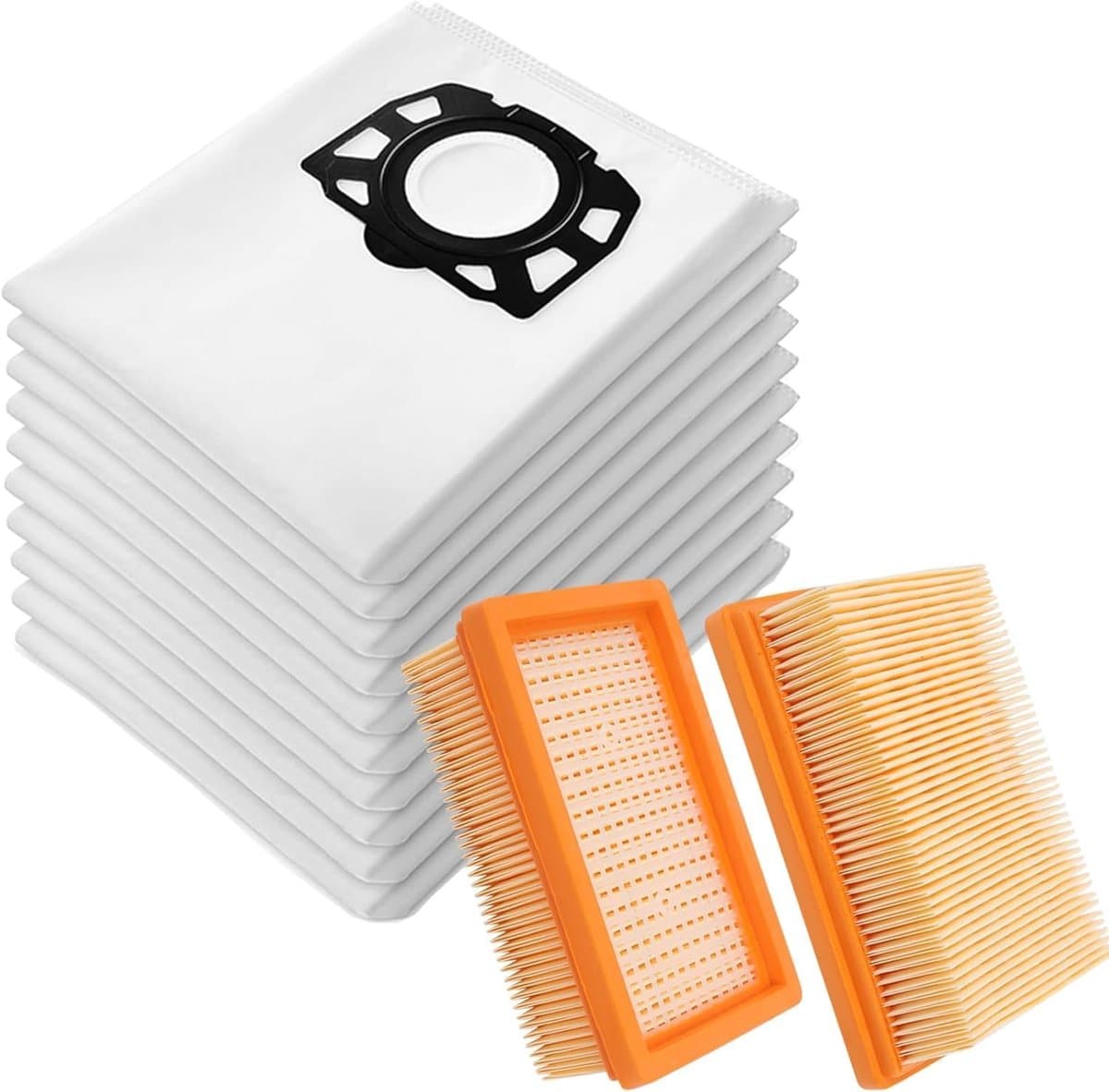 Stofzuigeraccessoires - 10 Stuks Stofzuigerzakken + 2 Filters - geschikt voor Kärcher WD4 WD5 WD6 - KFI 487 2.863-006.0 Vervangingsset - Geschikt voor MV4 MV5 MV6 Nat-/Droogzuiger — afbeelding 1