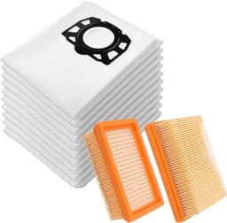Stofzuigeraccessoires - 10 Stuks Stofzuigerzakken + 2 Filters - geschikt voor Kärcher WD4 WD5 WD6 - KFI 487 2.863-006.0 Vervangingsset - Geschikt voor MV4 MV5 MV6 Nat-/Droogzuiger — thumbnail 1