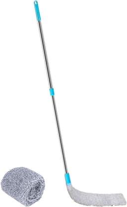 Intrekbare stofreiniger - Platte borstel Spleetreiniger - Diep reinigen - Afneembare en wasbare microvezel - 2 verwisselbare hoezen - Blauw — thumbnail 1
