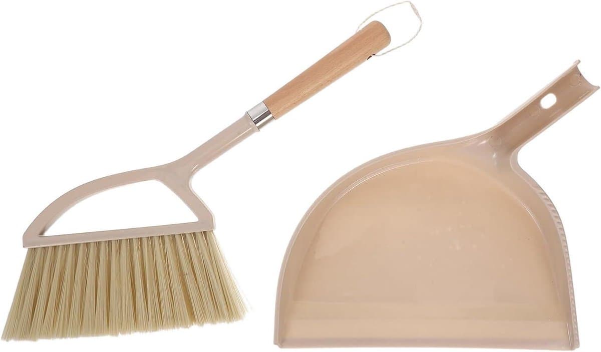 Handveger Stoffer Set - Mini Bezems - Kleine Ruimtes Schoonmaken - Stevige Houten Handgreep - 30 x 24 cm - Beige — afbeelding 1