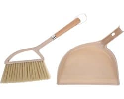 Handveger Stoffer Set - Mini Bezems - Kleine Ruimtes Schoonmaken - Stevige Houten Handgreep - 30 x 24 cm - Beige