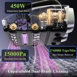 Mijtzuiger voor matrassen met UV-licht, 15 kPa, 60 °C hete lucht, 450 W, dubbel borstelsysteem voor stof en dierenharen — thumbnail 4