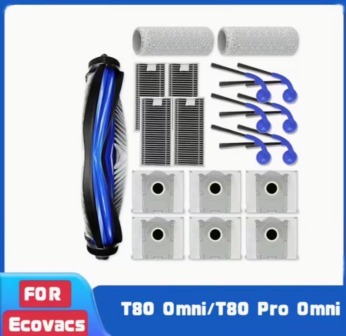 Vervangingsaccessoireset gescht voor Ecovacs T80 Omni/T80 Pro Omni Stofzuigerrobot Onderdelen 1 Hoofdborstel, 2 Rolmopdoekjes, 4 HEPA Filters, 6 Zijborstels, 6 Stofzakken — afbeelding 1
