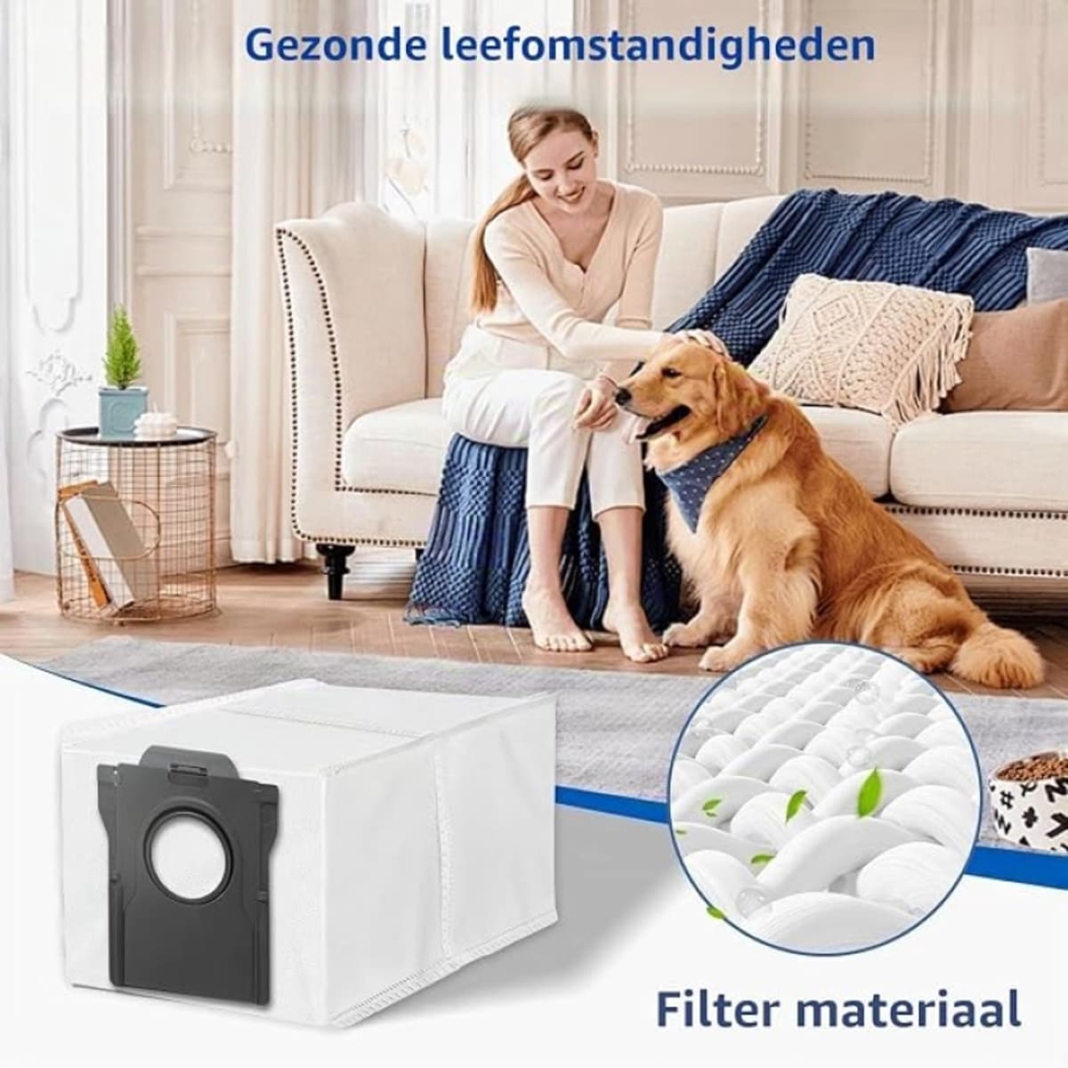10 Stofzuigerzakken voor Dreame L40s Pro Ultra, L50/L40 Ultra AE, X30 Ultra - Vervangende Stofzakken voor Robotstofzuiger, Wit Non-Woven met Zwarte Connector — afbeelding 1