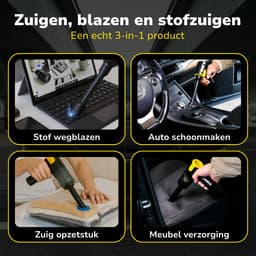 Dunlop Auto Stofzuiger Draadloos 12V - Handstofzuiger met 4 Opzetstukken - USB-C Oplaadbare Auto Stofzuiger Snoerloos - Kruimeldief Nat en Droog - 5000Pa Zuigkracht en Blaas Functie - Grijs/Geel — thumbnail 4