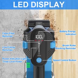 Zwarte Blauwe Snoerloze Steelstofzuiger 260 W, 23 kPa, LED Display, Zachte Rolborstel, HEPA-filter, 50 min Gebruiksduur, Draadloze Stofzuiger met Afneembare Accu, voor Harde Vloeren, Tapijt en Huisdieren — thumbnail 5