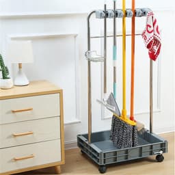 Schoonmaakwagen - Conciërge kar - Huishoudelijk werk - Roestvrij staal - 115 cm hoog - Zilver — thumbnail 2