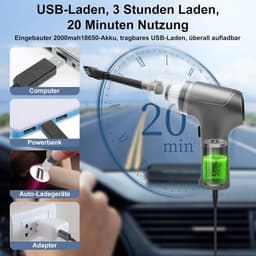 Handstofzuiger perslucht voor toetsenbord - draadloos - 6500 PA zuigkracht - auto - grijs — thumbnail 5