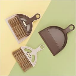 Stofblik en borstel - Bureau opruimer - Bureau schoonmaken - Compact ontwerp - Lange steel - Bruin — thumbnail 2