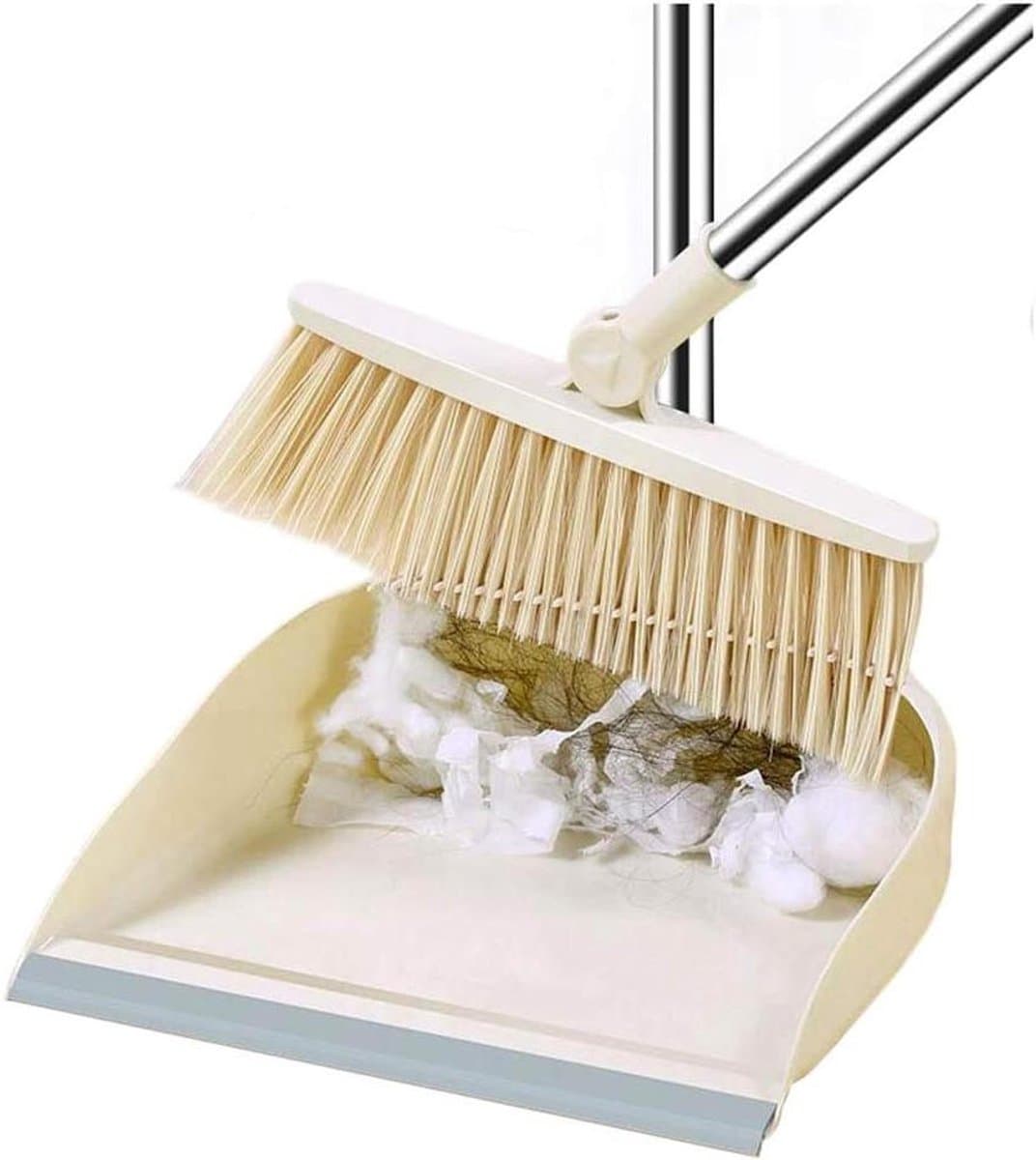 Stoffer en blik set - Veegset lange steel - Vloeren schoonmaken - 180 graden draaibare bezem - 80 cm steel — afbeelding 1