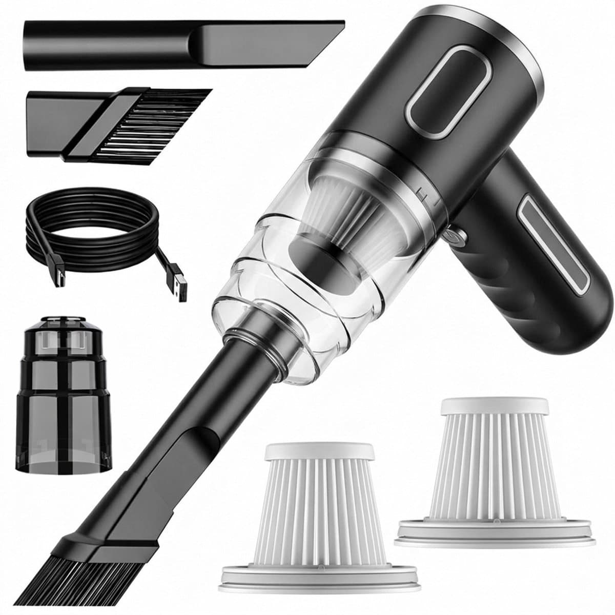 Wishdor Draadloze Handstofzuiger & Kruimeldief - 29.000 Pa - Dubbele Motor - Nat & Droog Gebruik - Inclusief Accessoires - Zwart — afbeelding 1