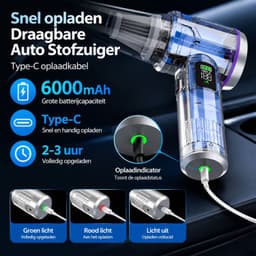 Draadloze handstofzuiger voor auto en huis, 18000Pa zuigkracht, 3 standen, 6000mAh accu en meerdere verwisselbare zuigmonden, compacte snoerloze stofzuiger voor diverse oppervlakken — thumbnail 3