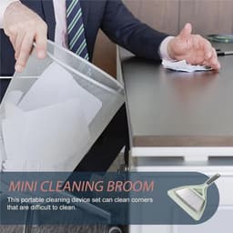 Bezem en schep - Reinigingsset - Bureau schoonmaken - Compact en lichtgewicht - 31 cm - Groen — thumbnail 2