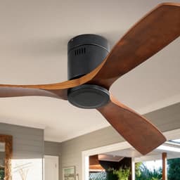 DESMIU Plafondventilator 52 Inch - Laag Profiel Met DC Motor En Afstandsbediening - Voor Woonkamer En Slaapkamer - Metaal En Hout - Zwart — thumbnail 2
