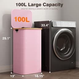 Ruime wasmand 100 liter met deksel en afneembare zakken – roze — thumbnail 5