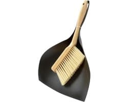 Mini bezem veegset - Kleine stoffer - Bureau reinigen - Houten handvat - Compact formaat - Zwart