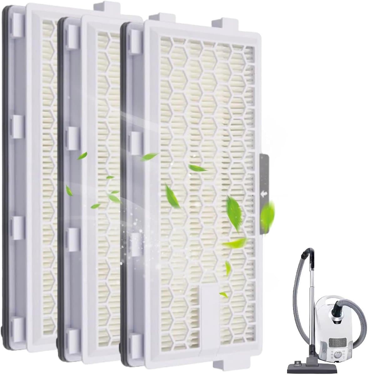 3-delige HEPA-stofzuigerfilterset, stofzuigerfilter voor Miele Compact C1 & C2, Complete C2 & C3, S8340, HEPA-stofzuigerfilter voor mensen met allergieën ter bescherming tegen fijnstof en geuren. — afbeelding 1