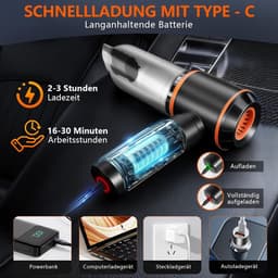 Handstofzuiger Draadloos - Mini Stofzuiger - Auto Keuken Thuis - 4-in-1 Multifunctioneel - 30 Min Werktijd - Zwart — thumbnail 4
