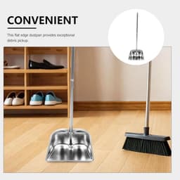 Stofblik met Steel - Metalen Vuilnischep - Efficiënt Schoonmaken - Extra Dik Roestvrij Staal - 80 cm Lengte - Zilverkleurig — thumbnail 4