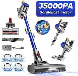 Elekiatech Steelstofzuiger - 35000Pa - Steelstofzuiger Draadloos - 2200 mAh Accu - 50 Minuten - 1,5 L Stofbak - voor Tapijten en Harde Vloere - Blauw — thumbnail 1