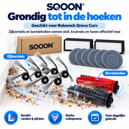 SQOON® vervangingsset geschikt voor Roborock Qrevo Curv - 15-delige onderhoudskit met HEPA filters, zijborstels, borstelrol en dweilpadschijven — thumbnail 3