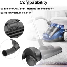 stofzuigermond met roterende borstel, universeel, 32 mm, compatibel met Electrolux Rowenta Miele Dirt Devil, mondstuk met wielen voor tapijten of tegels — thumbnail 2