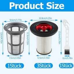 De Geschikt voor Bosch Unlimited Gen2 Serie 8 Stofzuiger 3-delige vervangingsfilterset bevat HEPA-filters Geschikt voor modellen 12036642 en 12023349, één filterdop en één reinigingsborstel. — thumbnail 2