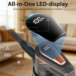 Grenintol Steelstofzuiger – Draadloze stofzuiger – 48 kPa – 300W – LED-display & LED-verlichting – 6-in-1 Kruimeldief – Zonder Zak, HEPA-filter – Met wandhouder, Dierenharen — Goud — thumbnail 3