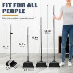 Bezem en veegset - Lange steel - Snel schoonmaken - 180 graden draaibaar - 138 cm - Zwart grijs — thumbnail 5