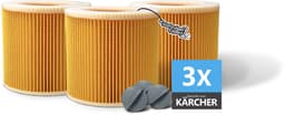 3x Filters geschikt voor KÄRCHER WD1, WD2, WD3, MV2 en MV3 stofzuigers - F6 Klasse Cilinder filter / Lamellenfilter ontworpen en geschikt voor Karcher stofzuigers — thumbnail 1