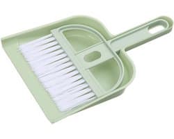 Mini Bezem Stoffer - Kleine Set - Bureau Schoonmaken - Compact Ontwerp - 17x10.5cm - Groen