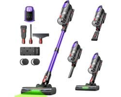 Buture VC100 - Steelstofzuiger - Draadloos - Ultralicht - 55 min Gebruikstijd - 500W - 48000PA - Compact Design - LED verlichting zuigmond zuigmond