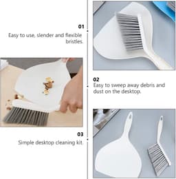 Mini Stoffer Blik - Reinigingsset Desktop - Bureau Schoonmaken - Gecombineerde Opslag - 29 cm - Wit Grijs — thumbnail 4