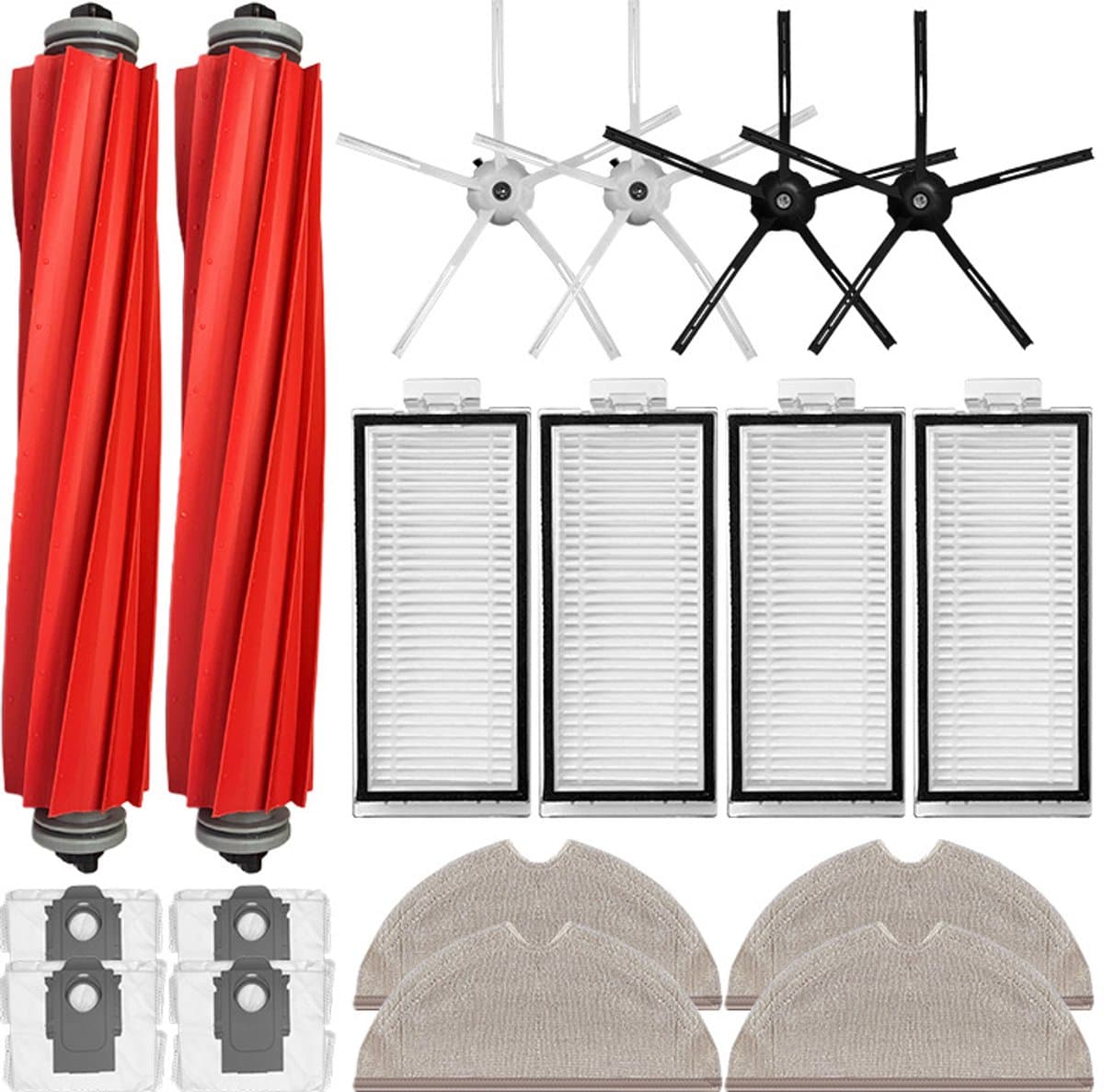 Accessoirekit Geschikt voor Roborock S7 MaxV Ultra en S7 Pro Ultra — 2 Hoofdborstels, 4 Zijborstels, 4 Filters, 4 Dweilpads, 4 Stofzakken — afbeelding 1