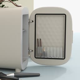 MEUNIQ mini koelkast 4 L cosmetica koelkast met koel- en verwarmingsfunctie, draagbare beauty fridge met handgreep voor cosmetica, drankjes en snacks, crèmewit — thumbnail 2