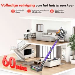 Adormii Steelstofzuiger Draadloos – 50 kPa Sterke Zuigkracht – Tot 60 Min Accuduur – Anti-haarwikkel Vloerborstel – 4 HEPA-filters – 1,6 L Stofreservoir – Groene LED Stofdetectieverlichting – Paars — thumbnail 3