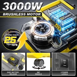 SnelShoppen - 3-in-1 Nat- en Droogzuiger met Borstelloze Motor 3000W - Draadloze Werkplaatsstofzuiger met HEPA-filter, 2x 4,0 Ah Accu, Blaasfunctie en — thumbnail 5