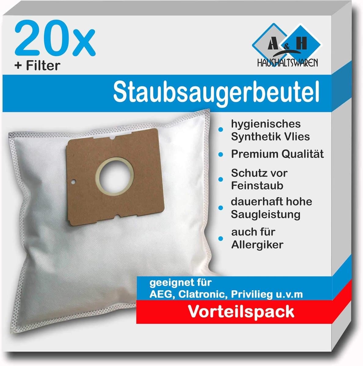 SnelShoppen - 20 Stuks Stofzuigerzakken Geschikt voor Severin en ALDI Quigg - Multi-laags Vlies - Uitstekende Filterprestaties - Snow White - Voor BC — afbeelding 1