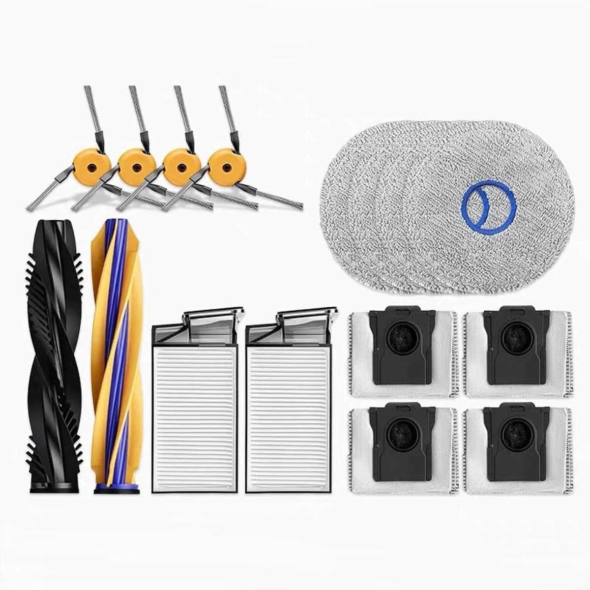 16stuks - geschikt voor dreame robotstofzuiger -geschikt voor dremel X60 Max Ultra robotstofzuiger - inclusief 2 hoofdrolborstels - 4 dweilpads - 4 stofzakken - 4 zijborstels - 2 HEPA-filter — afbeelding 1