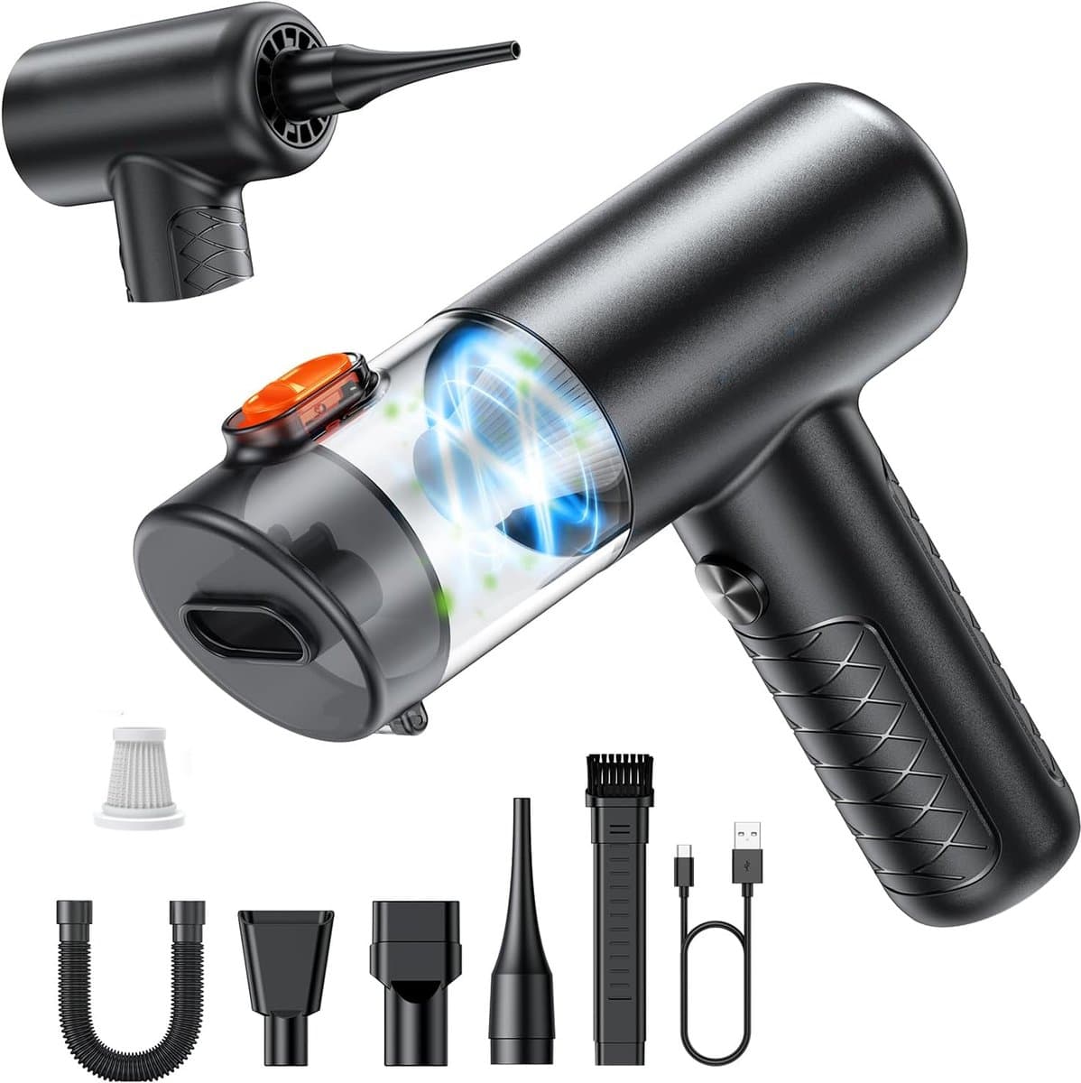 KZQ 4-in-1 draadloze mini auto stofzuiger en luchtduster - Handheld voor auto huisdier thuis en kantoor - Inclusief 1 filter - Zwart — afbeelding 1