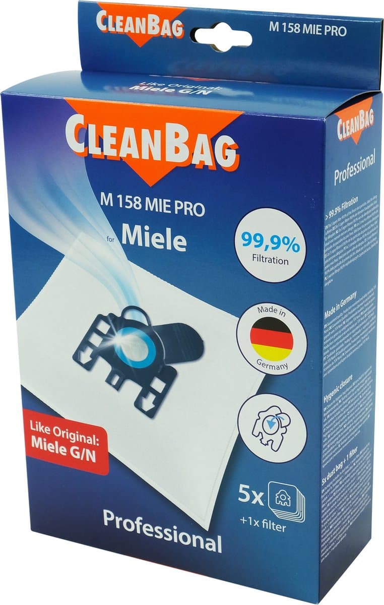CleanBag Professional stofzuigerzakken 5 stuks - Geschikt voor Miele S400i-S456i, S600-S658, S800-S858, S2000-S2999, S5000-S5999, S8000-S8999, Classic C1, Complete C2 & Complete C3 - GN - Inclusief 2 filters - Alternatief — afbeelding 1