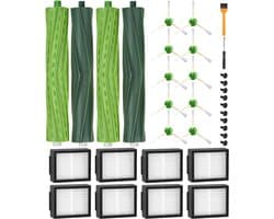 Reserveonderdelen Geschikt voor iRobot Roomba E/I/J-serie - inclusief i7, i7+, i3, i3+, i4, i4+, j7 (niet j7+), E5, E6 - Borstelaccessoires set met 2 rubberen borstels, 8 hoogwaardige filters en 10 zijborstels