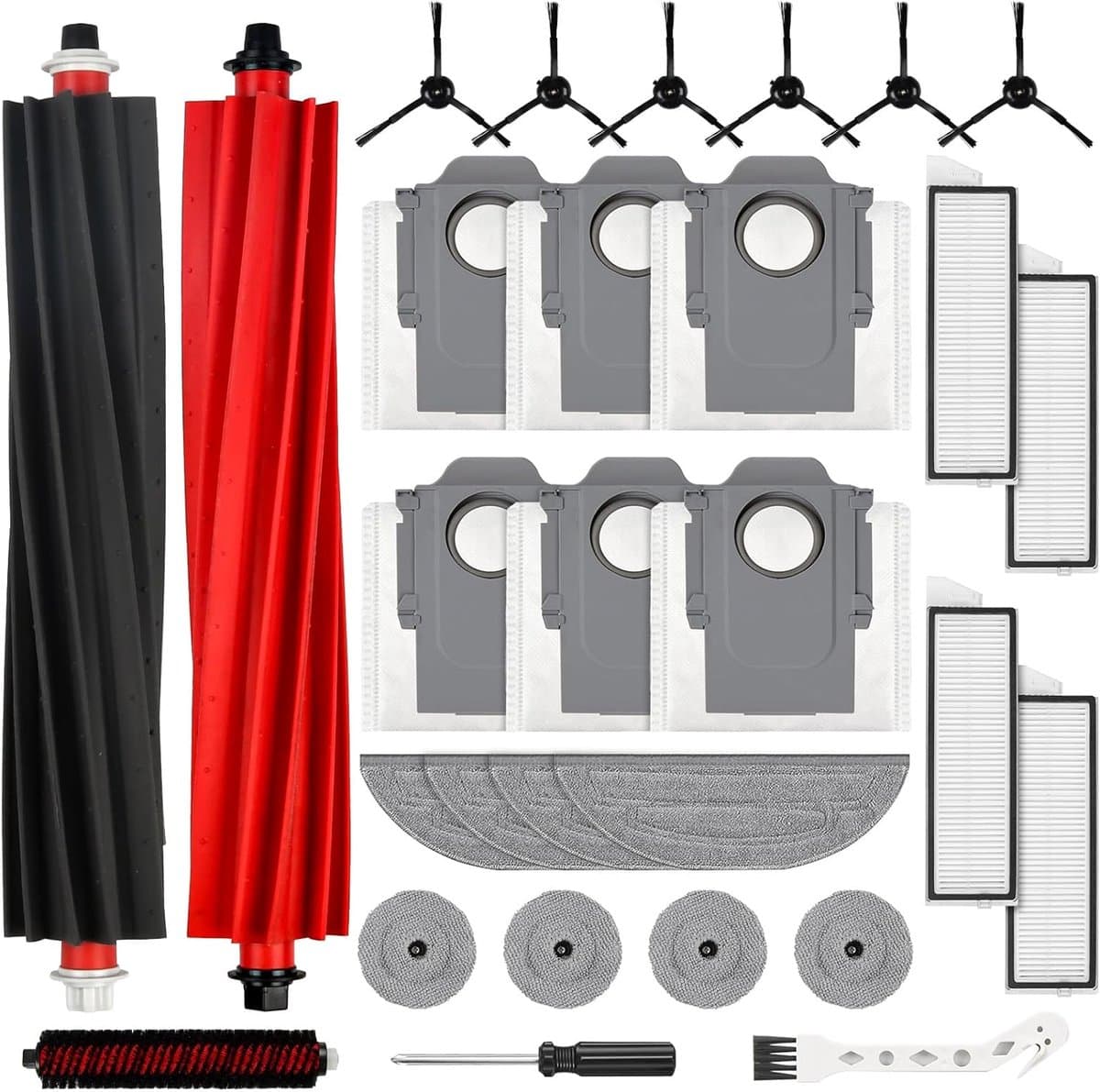 29 stuks accessoires Geschikt voor Roborock S8 MaxV Ultra robotstofzuiger, 2 hoofdborstels, 6 stofzakken, 4 wisserdoeken, 4 zijwissers, 4 filters, 6 zijborstels, 1 zelfreinigende borstel, 1 reinigingsborstel, — afbeelding 1