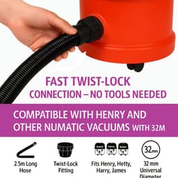 Vervangende slang van 2,5 m geschikt voor Henry & Hetty stofzuigers – Universele stofzuigeronderdelenset met 32 mm fitting – Flexibele, duurzame buis – Eenvoudige installatie geschikt voor Numatic stofzuigers — thumbnail 2