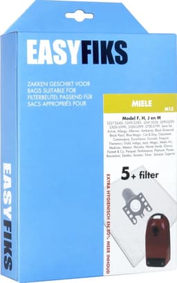 Easyfiks M13 stofzuigerzakken geschikt voor Miele FJM - 5 stuks + 1 filter - voor Cat & Dog - Black Pearl - Black Diamond - Electronic 1800 - Complete C1 - Compact C1 - Compact C2 — thumbnail 1