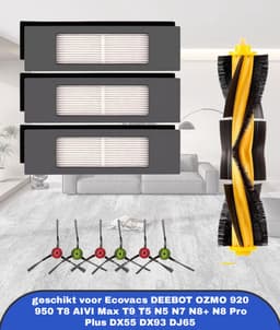 10-delige accessoirekit geschikt voor Ecovacs DEEBOT OZMO 920, 950, T8, T9, T5, N5, N7, N8+ en N8 Pro Plus robotstofzuigers. Set bevat 1 hoofdrolborstel, 3 HEPA-filters en 6 zijborstels voor onderhoud en goede reiniging. — thumbnail 1