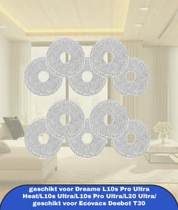 10 stuks dweilmop geschikt voor Dreame L10s Pro Ultra Heat/L10s Ultra/L10s Pro Ultra/L20 Ultra/ geschikt voor Ecovacs Deebot T30 robotstofzuiger, microvezel, zacht, wasbaar en herbruikbaar, vervangende — thumbnail 1
