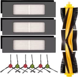 (10 stuks) vervangende stukjes geschikt voor Ecovacs DEEBOT OZMO 920 950 T8 AIVI Max T9 T5 N5 N7 N8+ N8 Pro Plus DX55 DX93 DJ65 robotstofzuiger accessoirekit, 1 hoofdrolborstel, 3 HEPA-filters, 6 zijborstels — thumbnail 1